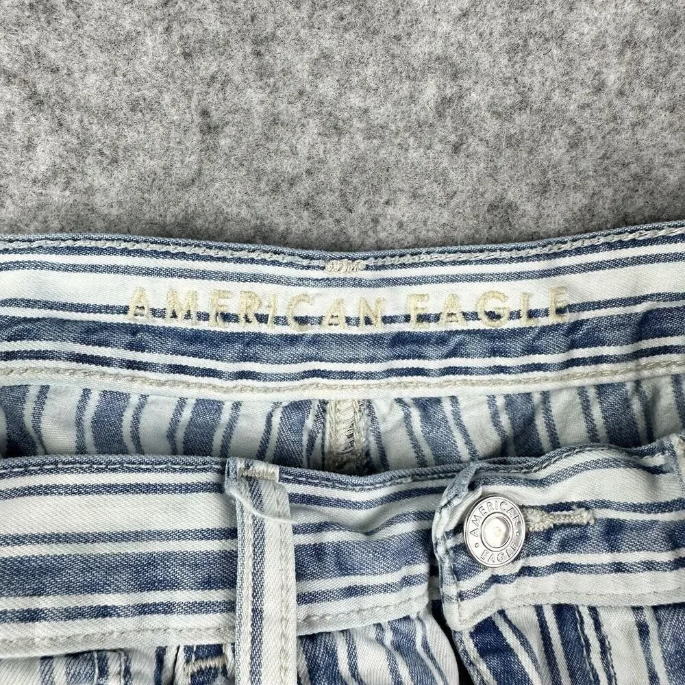 American Eagle Mom Jean Shorts Womens 0 Blue White Striped Casual Cotton Denim*